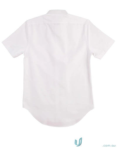 Back of white Winning Spirit CVC Oxford SS Shirt m7040s men’s short sleeve shirt