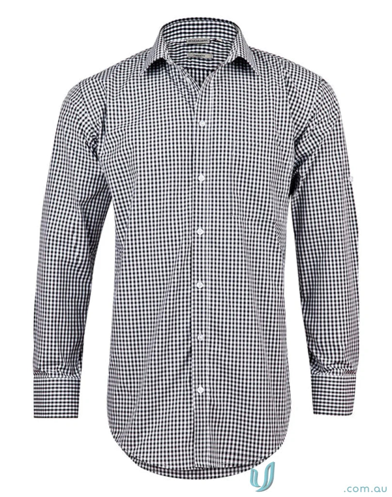 Mens gingham check Long-sleeved Roll Up Shirt from Winning Spirit for comfortable workwear