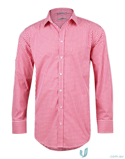 Mens gingham check Red and white long-sleeved shirt from Winning Spirit Gingham Roll, comfy workwear