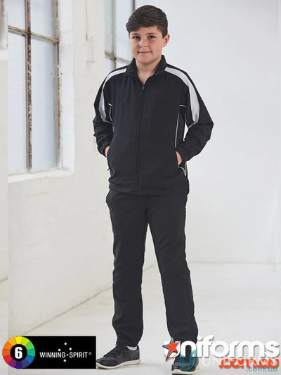 Kids Legend Warm black and silver tracksuit with zip-up leg openings from Winning Spirit Kids