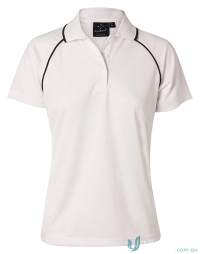 Winning Spirit Ladies Champion Raglan Polo shirt with black piping on collar and sleeves