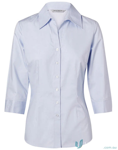 Light blue Winning Spirit Ladies Fine Twill 3Qtr Shirt shown in product image