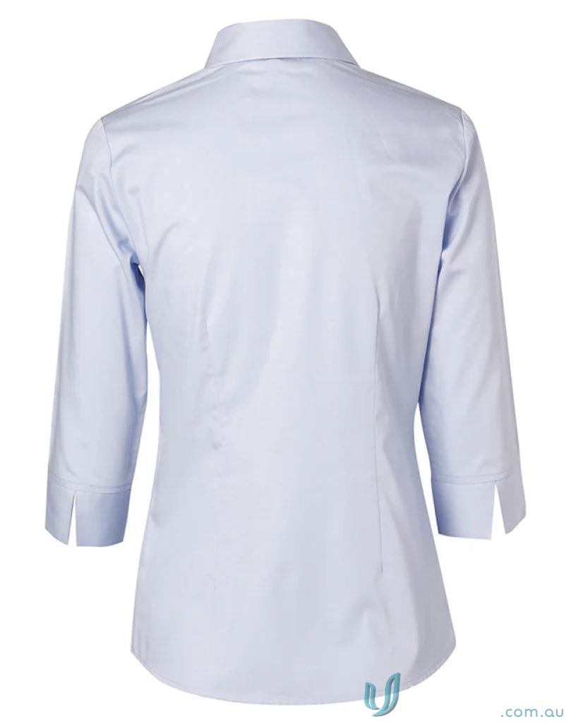 Light blue Winning Spirit Ladies Fine Twill 3Qtr Shirt showcasing style and comfort