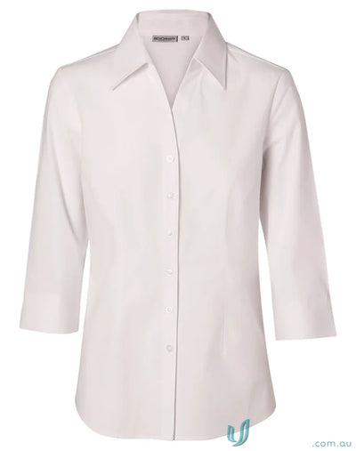 Winning Spirit Ladies Fine Twill Shirt with white three-quarter sleeves for a casual look