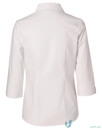 White three-quarter sleeve Winning Spirit Ladies Fine Twill Shirt for a stylish look