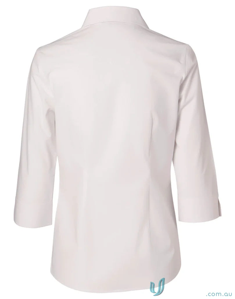 White three-quarter sleeve Winning Spirit Ladies Fine Twill Shirt for a stylish look