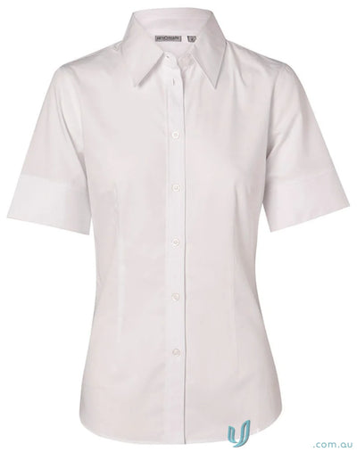 White short-sleeved Winning Spirit Ladies fine twill shirt m8030s for women