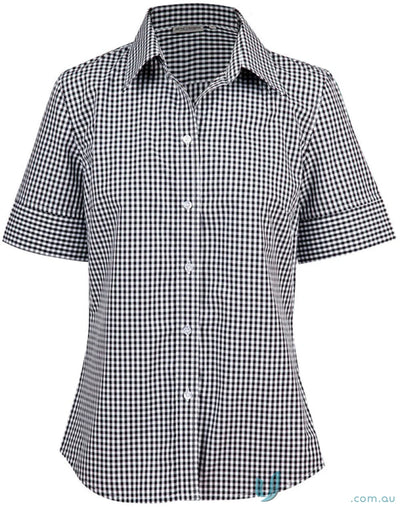 Winning Spirit Ladies Gingham Roll Up S/S Shirt with black and white gingham check