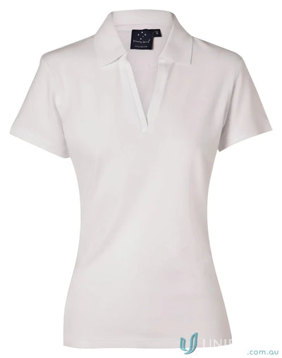 White short-sleeved polo from Winning Spirit Ladies Longbeach Stretch collection