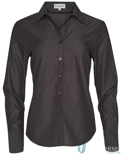 Dark gray womens nano tech button-down shirt from Winning Spirit Ladies Nano Tech L/S Shirt