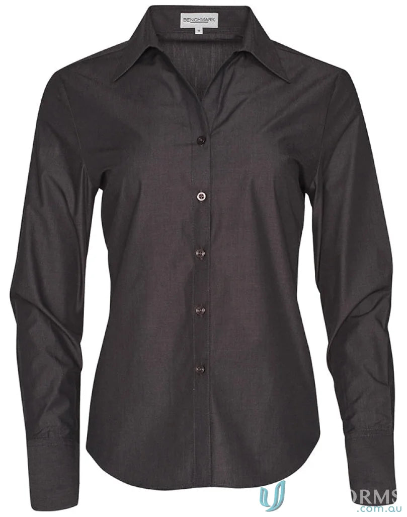 Dark gray womens nano tech button-down shirt from Winning Spirit Ladies Nano Tech L/S Shirt