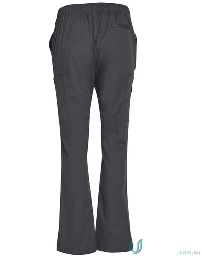 Gray flared leg waist scrub pants from Winning Spirit Ladies with semi-elastic waist