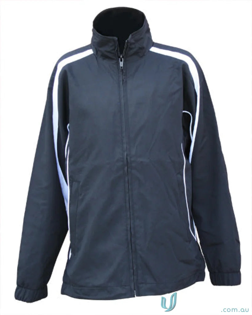 Black and white Winning Spirit Legend Warm Up Jacket with water-repellent finish for workwear wardrobe