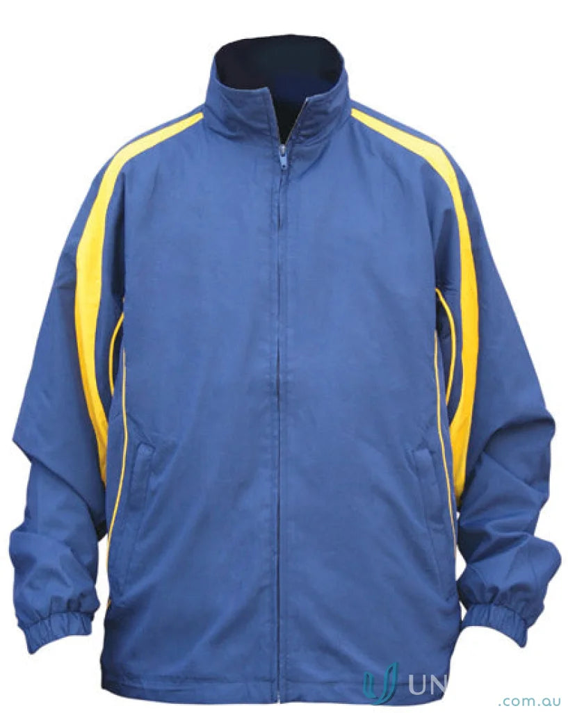 Blue and yellow Winning Spirit Legend warm-up jacket with water-repellent finish for your workwear wardrobe