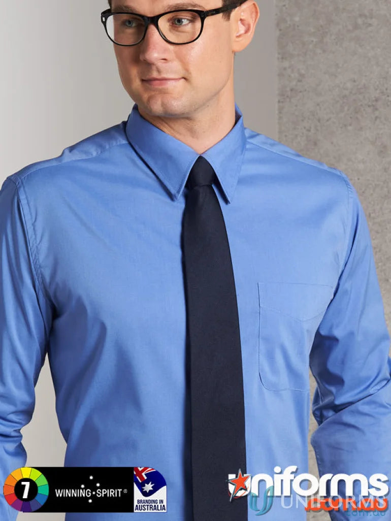 Blue dress shirt with navy tie from Winning Spirit Mens Teflon Executive Long Sleeve Shirt