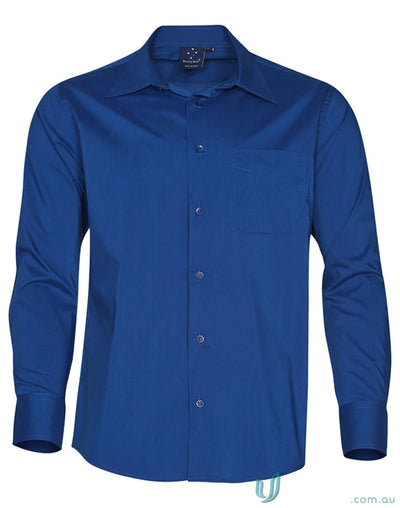 Blue long-sleeved dress shirt from Winning Spirit Mens Executive LS Shirt featuring Teflon executive long fabric