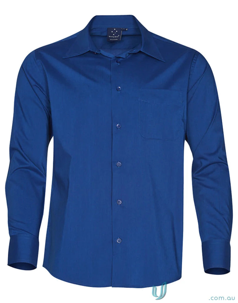 Blue long-sleeved dress shirt from Winning Spirit Mens Executive LS Shirt featuring Teflon executive long fabric