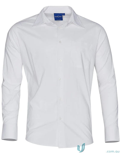 White long-sleeved dress shirt from Winning Spirit Mens Executive LS Shirt collection perfect for mens teflon executive style