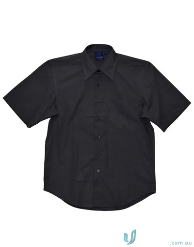 Black winning spirit mens executive short sleeve button-down shirt for stylish look
