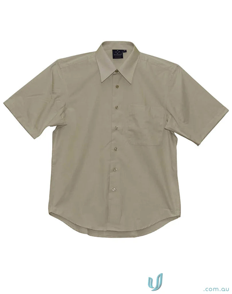 Khaki short-sleeve button-down shirt from Winning Spirit Mens Executive Short Sleeve collection