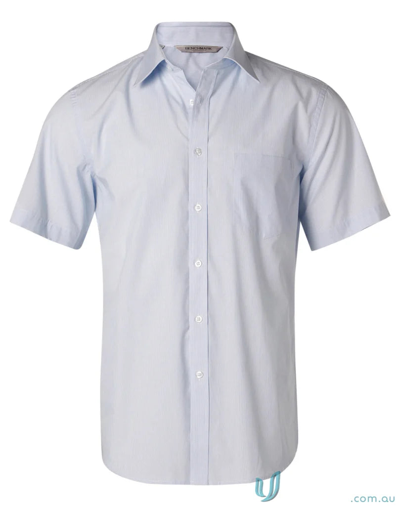 Light blue mens fine stripe short sleeve shirt from Winning Spirit Mens collection