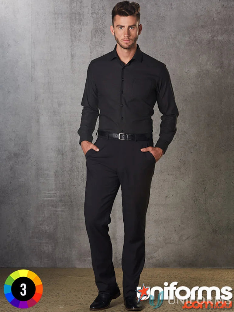 Man in black dress shirt and waist stretch pants from Winning Spirit Mens Flexi Waist Stretch Pants