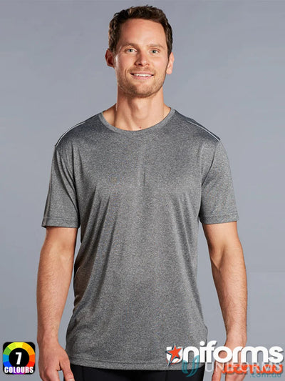 Winning Spirit Mens Harland Tee in grey marl with reflective piping for rapid cool feel