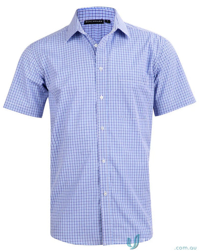Blue and white check short sleeve shirt for men’s multi-tone style, style m7320s