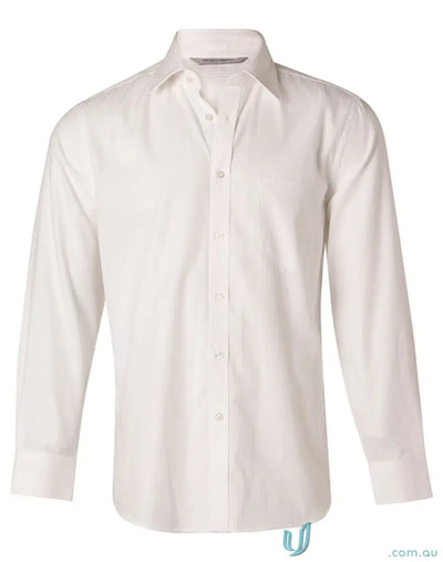 White long-sleeved Winning Spirit Mini Herringbone L/S Shirt for men’s mini herringbone style