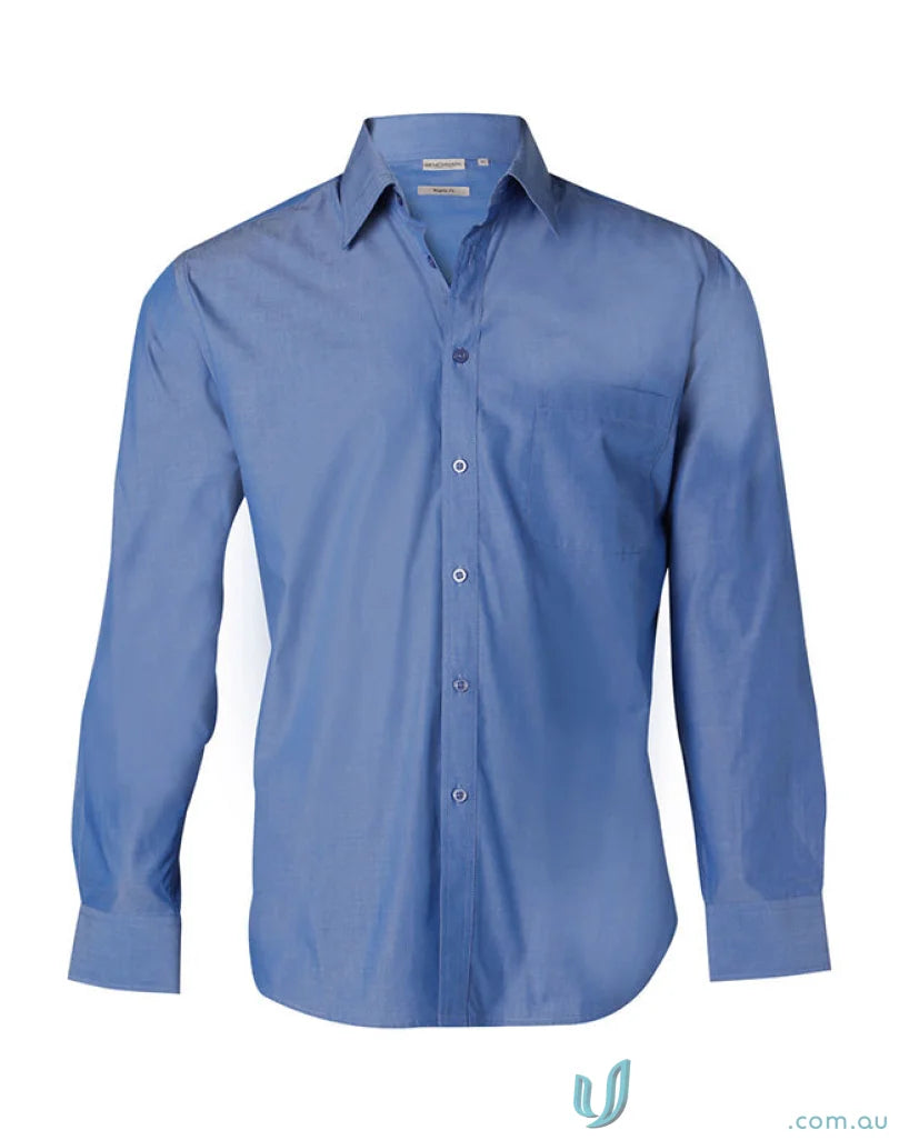 Blue long-sleeved Winning Spirit Nano Tech mens nano tech shirt for a sharp look