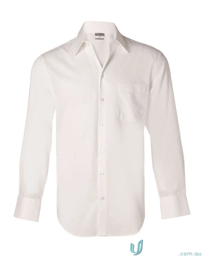 White long-sleeved Winning Spirit Nano Tech mens nano tech shirt for a sleek look