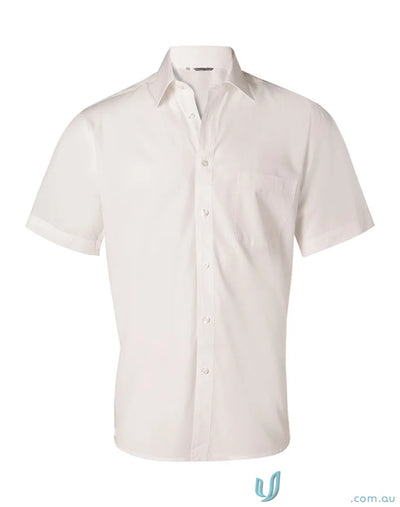 White short-sleeved button-down shirt from Winning Spirit NanoTech S/S Shirt m7001 mens tech short sleeve