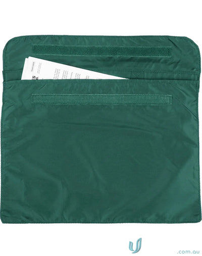 Dark green b4375 satchel with white paper, perfect for winning spirit readers and ID holder