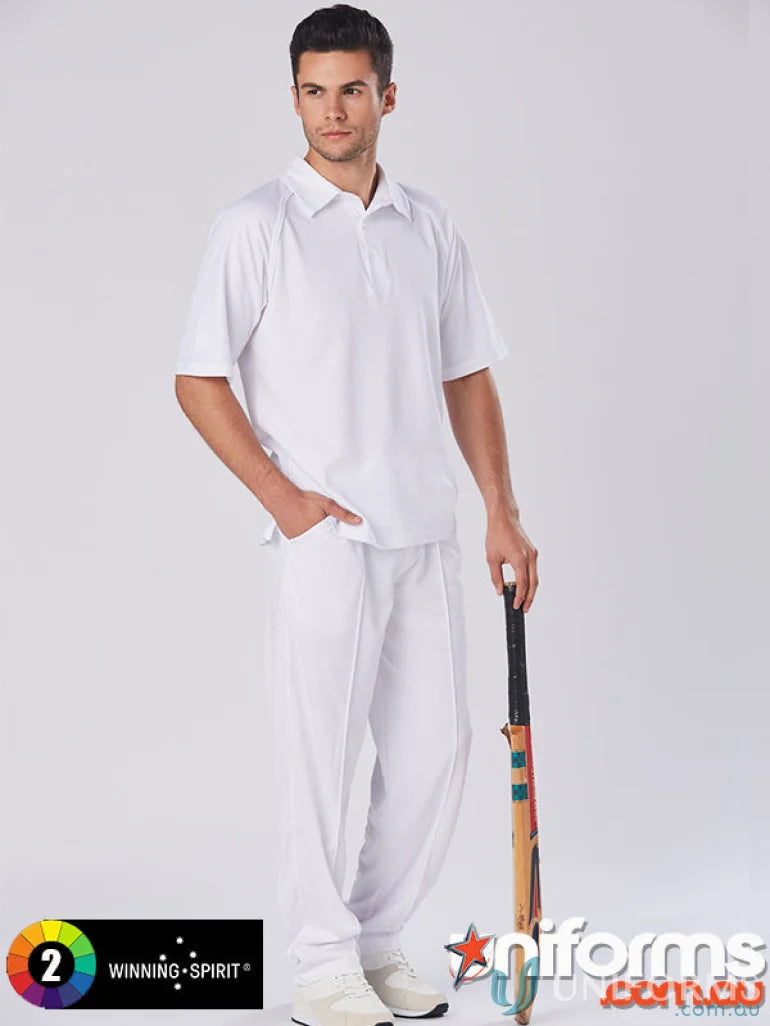 White cricket uniform for ps29 cricket polo with winning spirit truedry moisture-wicking tech
