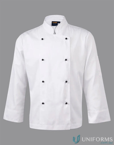 White spirit traditional short sleeve chefs jacket with black buttons for chefs