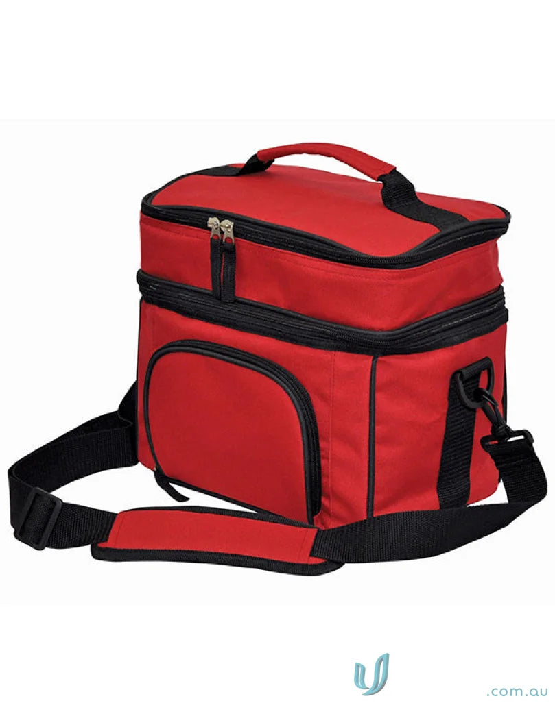 Red Winning Spirit Travel Cooler Bag with adjustable shoulder strap and two compartments