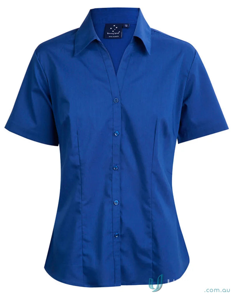 Blue short-sleeved winning spirit womens executive ss shirt with bs07s ladies teflon finish