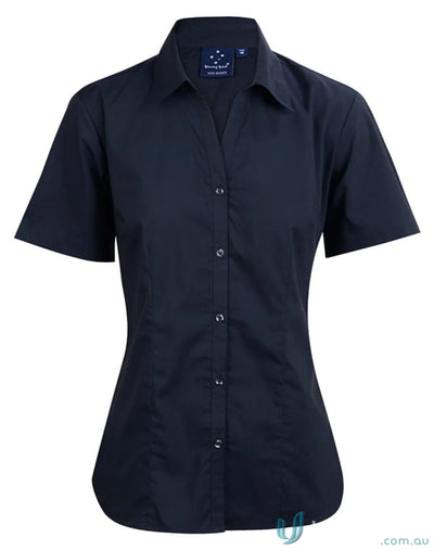 Winning Spirit Womens navy blue executive SS shirt with bs07s ladies Teflon coating