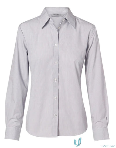 Gray women’s fine stripe long sleeve shirt from Winning Spirit Womens Fine Stripe LS Shirt