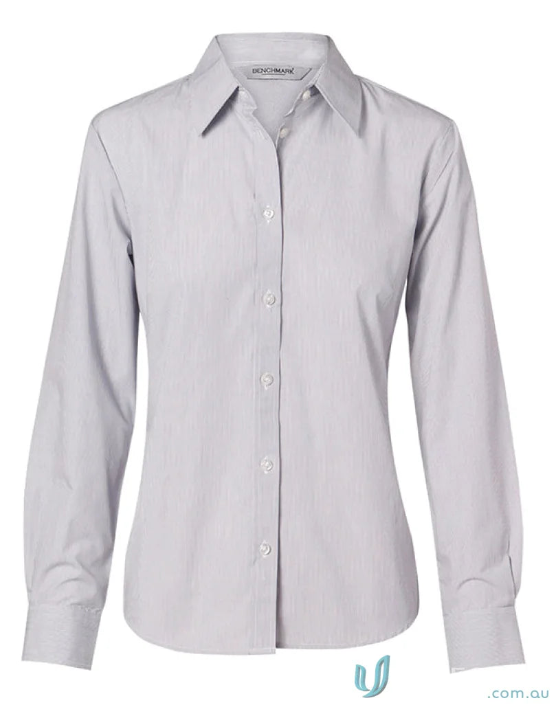 Gray women’s fine stripe long sleeve shirt from Winning Spirit Womens Fine Stripe LS Shirt