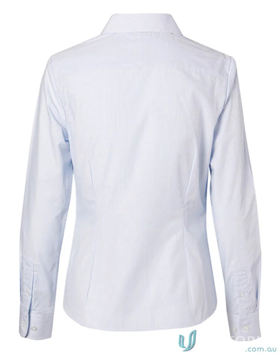 Light blue women’s fine stripe long sleeve shirt from Winning Spirit Womens Fine Stripe LS Shirt