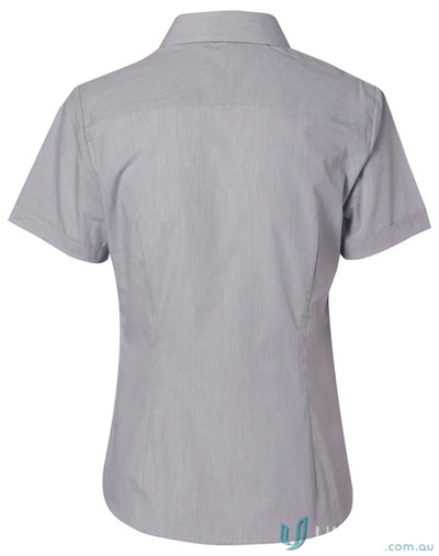 Gray striped womens fine stripe short sleeve shirt from Winning Spirit for women
