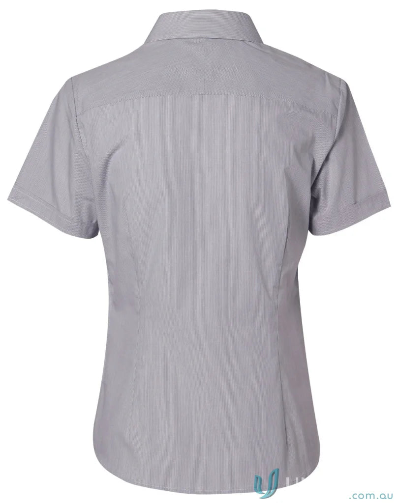 Gray striped womens fine stripe short sleeve shirt from Winning Spirit for women
