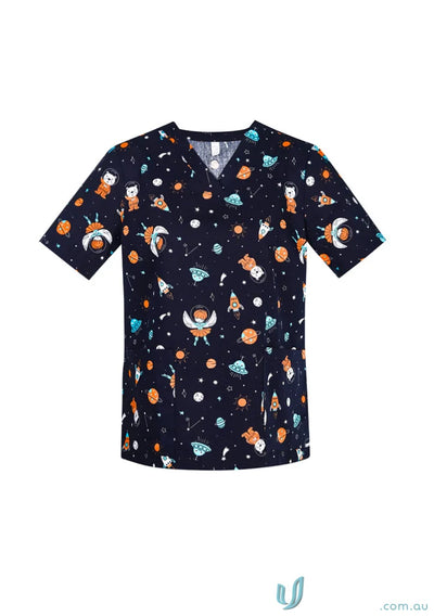 Space-themed printed best friends scrub top perfect for workday feels overwhelming