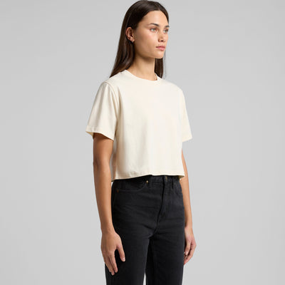Cream-colored minimalist short-sleeved crop top in soft fabric perfect for casual workwear or stylish work uniforms