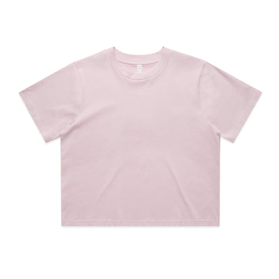 A soft blush pink women’s classic cropped tee with round neckline perfect for casual workwear or uniforms