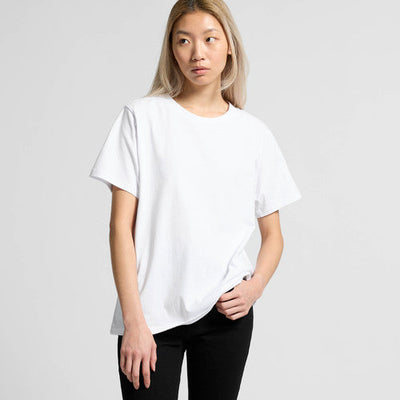 White loose-fitting cotton women’s classic minus tee with round neckline perfect for workwear and uniforms