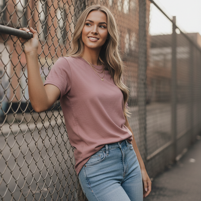 Women’s classic minus tee dusty rose cotton short sleeve crew neck perfect for work uniforms and workwear