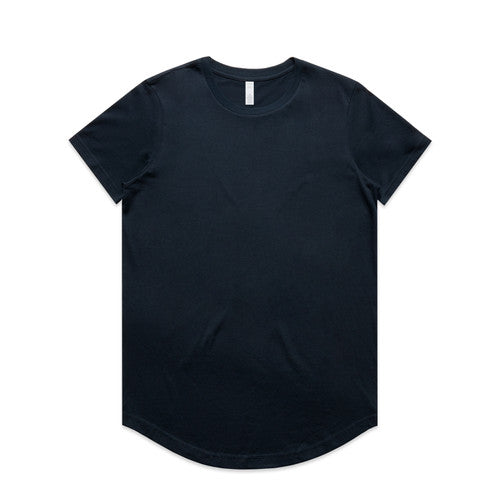 Black longline t-shirt with curved hem and short sleeves, made of cotton.