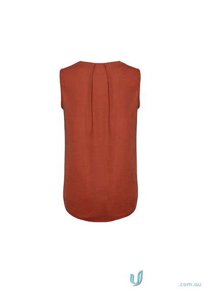 Womens Estelle Pleat Blouse in rust color, estelle sleeveless biz collection top